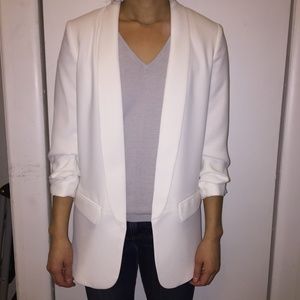 Zara Long Crepe Blazer in White